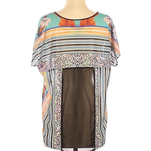 Clover Canyon Kaleidoscope series orchids high low hem blouse - Picture 2 of 7
